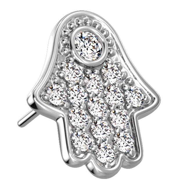 14kt White Gold Hamsa Hand CZ Threadless Top