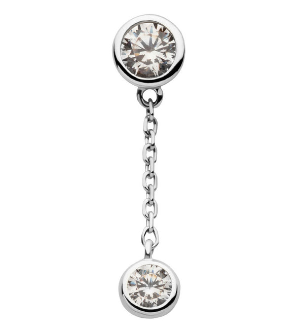 14kt White Gold Round Bezel CZ Dangle Chain Threadless Top