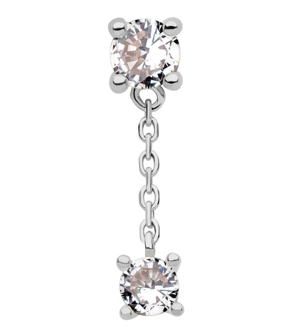 14kt White Gold Round Dangle CZ Threadless Top