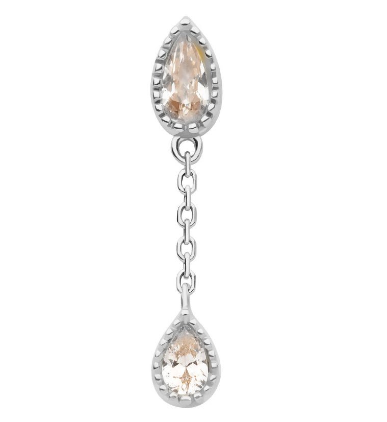 14kt White Gold Teardrop Dangle CZ Threadless Top