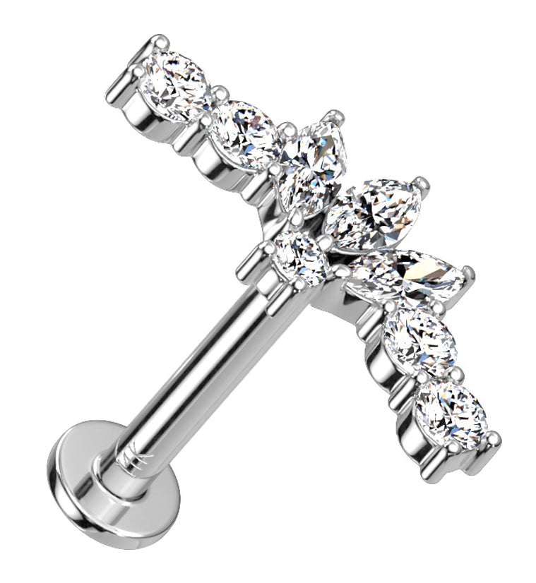 14kt White Gold Tiara CZ Threadless Labret | UrbanBodyJewelry.com