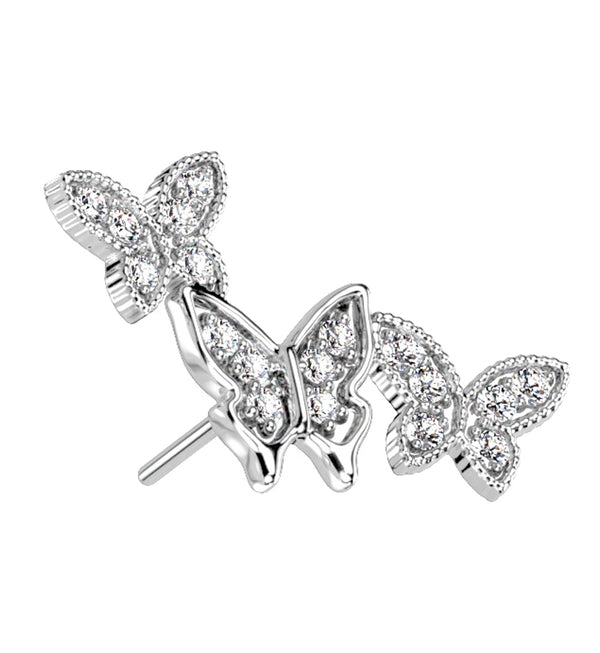 14kt White Gold Triple Butterfly CZ Threadless Top