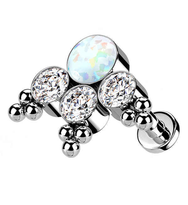 16G Triple Beaded CZ White Opal Titanium Labret Post