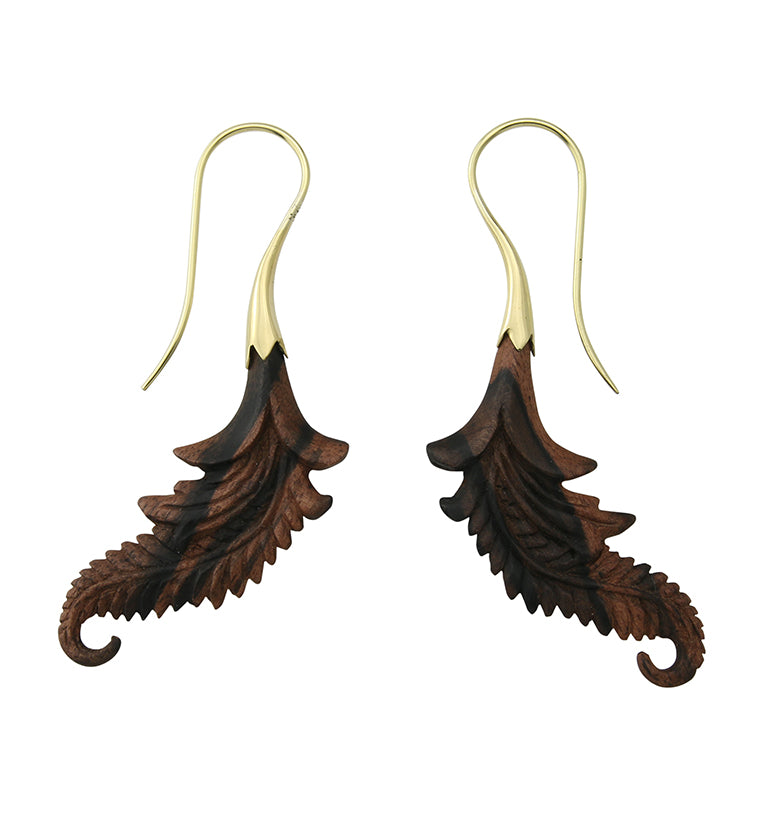 18G Feather Brass Wood Hangers / Earrings