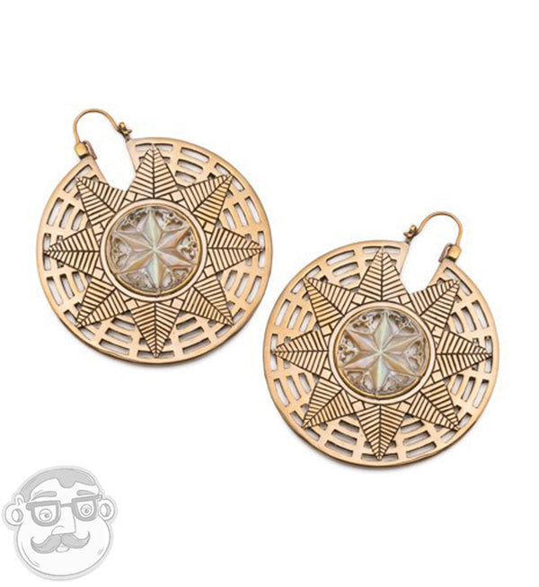 18G Geometric Motifs with MOP Inlay Brass Earrings