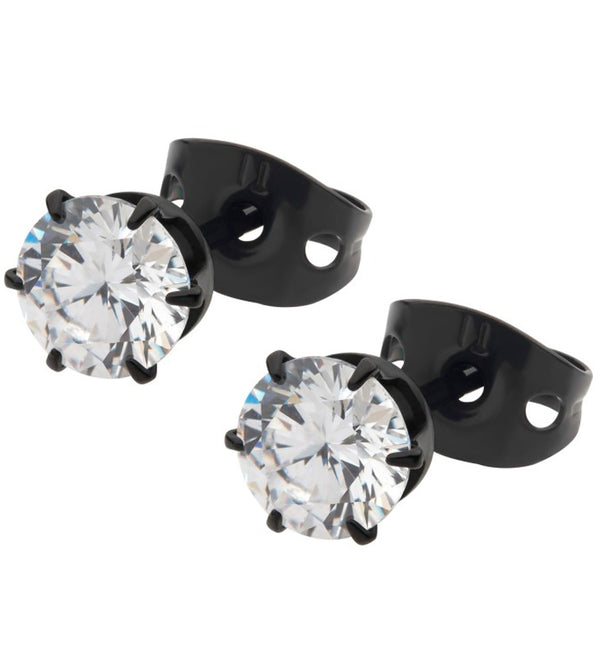 20G Black PVD CZ Prong Titanium Earrings