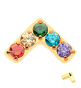 24kt Gold PVD Dart Rainbow CZ Internally Threaded Titanium Top