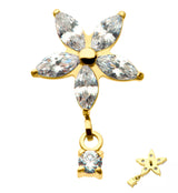 24kt Gold PVD Flower Dangle CZ Internally Threaded Titanium Top