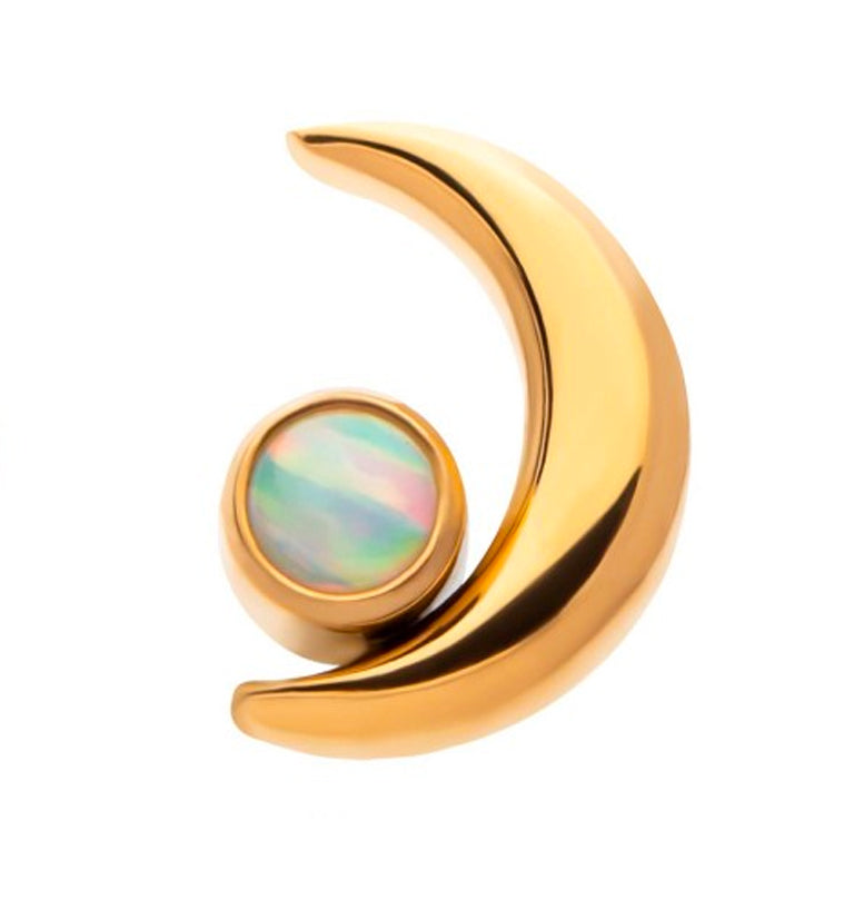 24kt Gold PVD Half Moon White Opalite Threadless Titanium Top