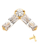 24kt Gold PVD Point Baguette Clear CZ Titanium Threadless Top