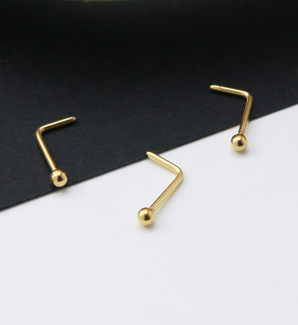 24kt Gold PVD Titanium Ball L Bend Nose Ring