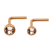 24kt Gold PVD Titanium Bezel CZ L Bend Nose Ring