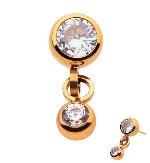 24kt Gold PVD Titanium Dangle Bezel CZ Threadless Top