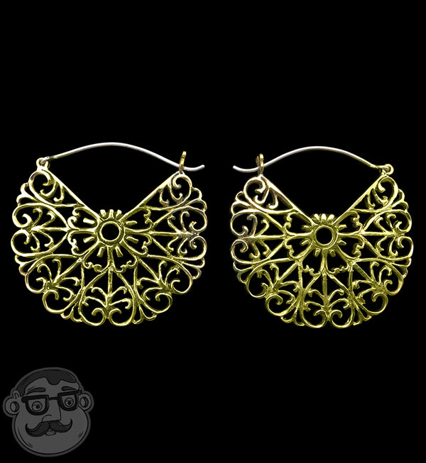 18G Filigree Disk Brass Hoop Earrings