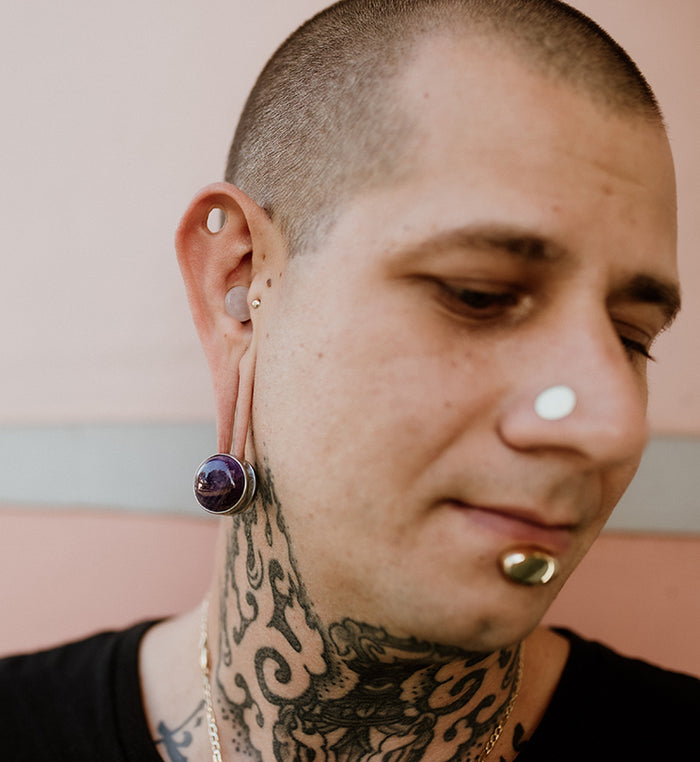 Chrysoprase Stone shop Disk White Brass Ear Weights
