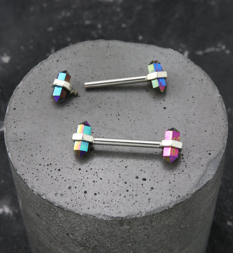 Apex Rainbow Crystal Internally Threaded Nipple Barbell