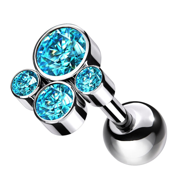 Aqua CZ Bunch Titanium Cartilage Barbell