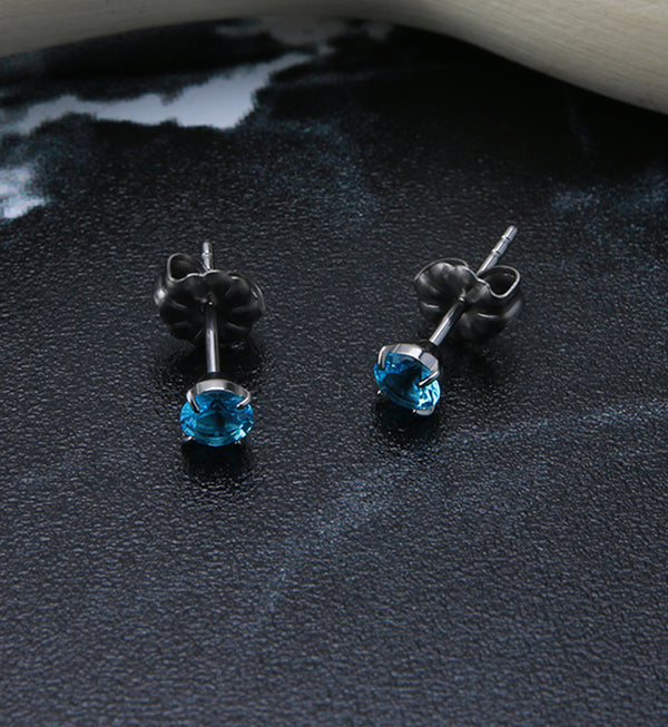 Aqua Swarovski Gem Prong Titanium Earrings