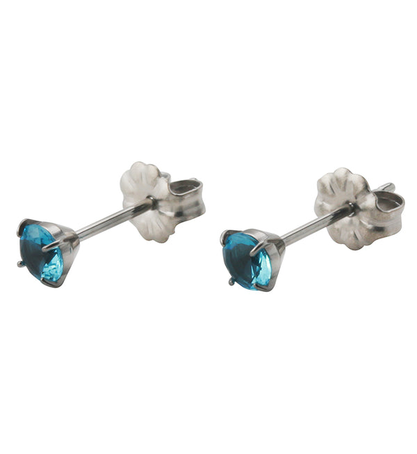 Aqua Swarovski Gem Prong Titanium Earrings