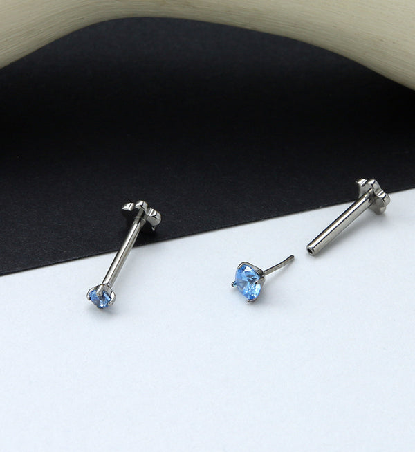 Aqua CZ Titanium Threadless Labret