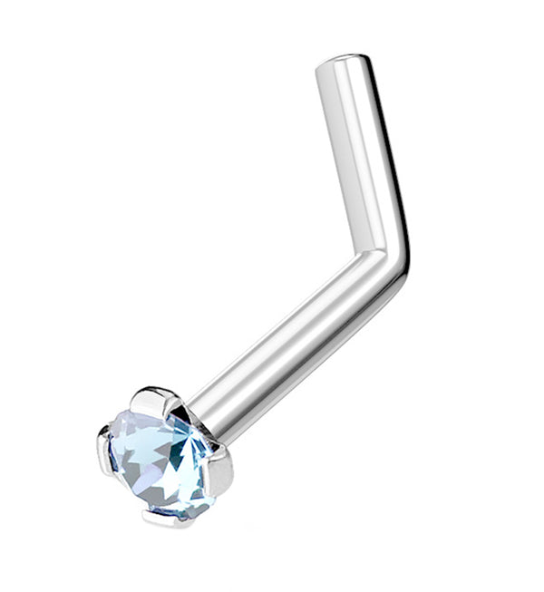 Aqua CZ Gem Top L Bend Nose Ring