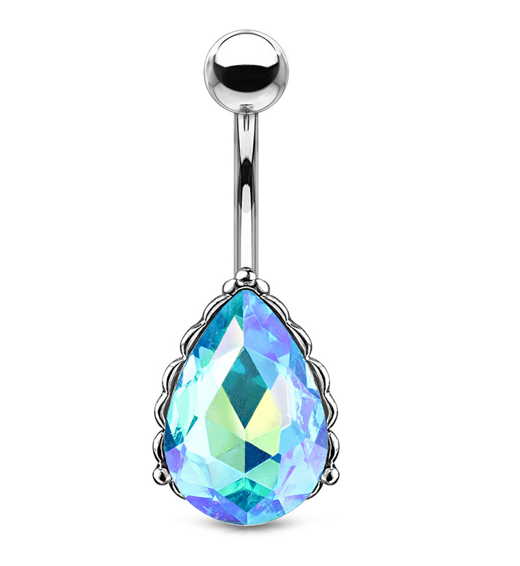 Aqua Gem Drop Belly Button Ring