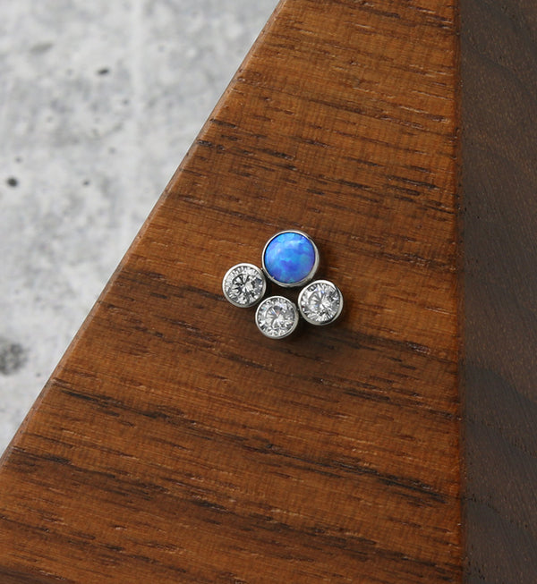 Array Blue Opalite Clear CZ Titanium Threadless Top