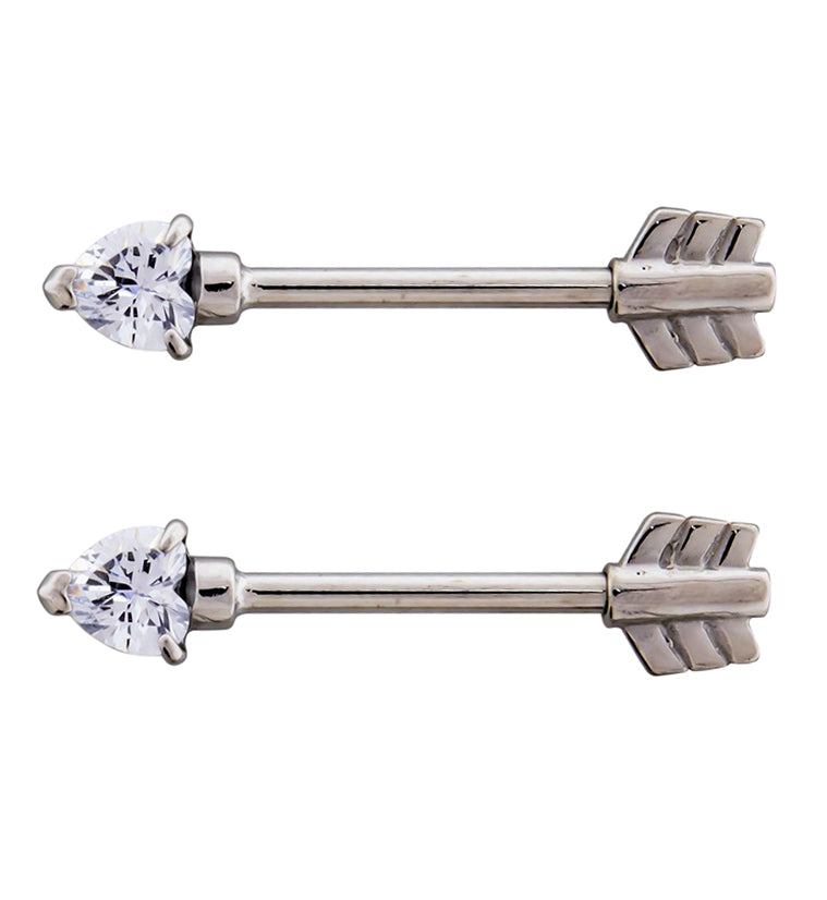 Arrow Heart CZ Nipple Ring Barbell