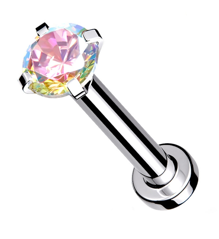 Rainbow Aurora CZ Prong Internally Threaded Mini Disc Labret ...