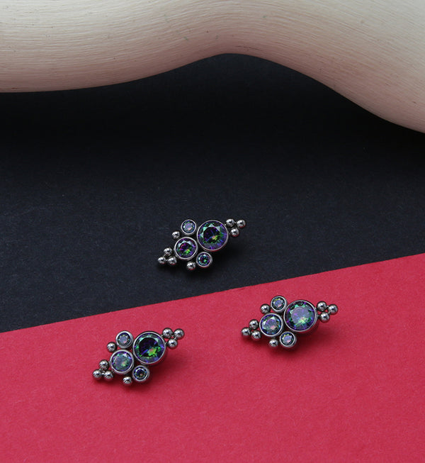 Beaded Array Black Aurora CZ Titanium Internally Threaded Top