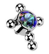 Beaded Cross Black Aurora CZ Titanium Internally Threaded Top