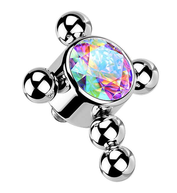 Beaded Cross Rainbow Aurora CZ Titanium Internally Threaded Top