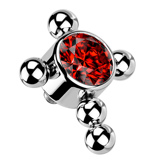 Beaded Cross Red CZ Titanium Internally Threaded Top