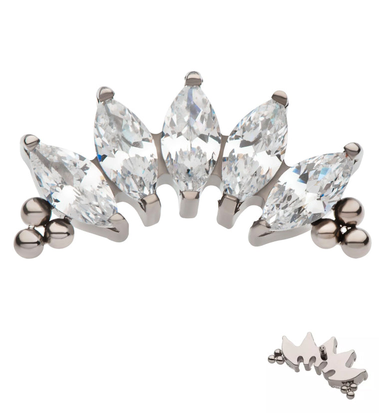 Beaded Half Crown CZ Internally Threaded Titanium Top