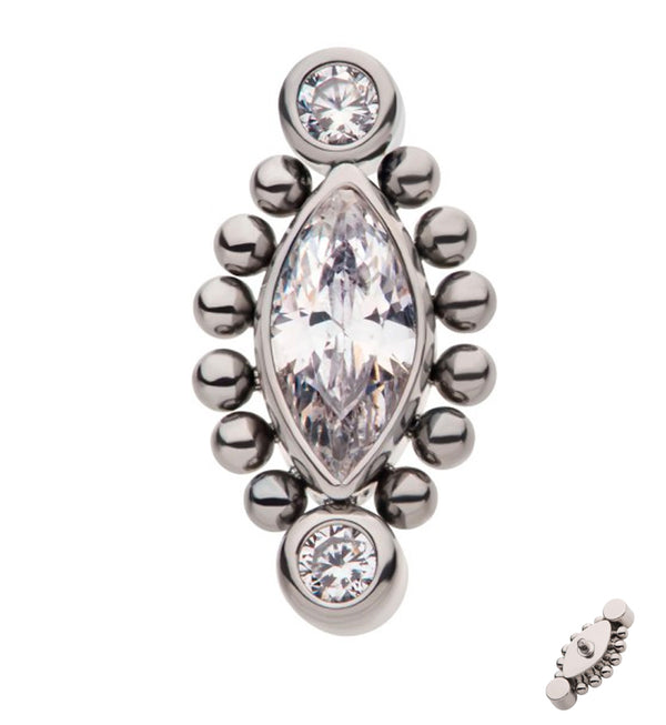 Beaded Oval CZ Internally Threaded Titanium Top