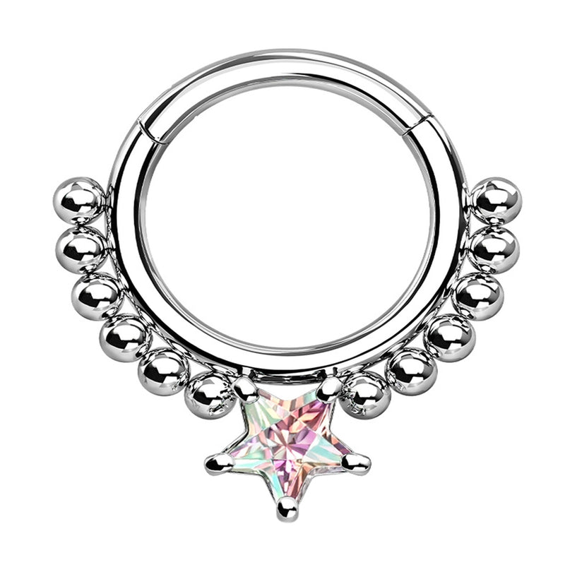 Beaded Rainbow Aurora Star Hinged Segment Ring