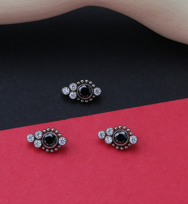 Beaded Rim Array Black CZ Titanium Internally Threaded Top