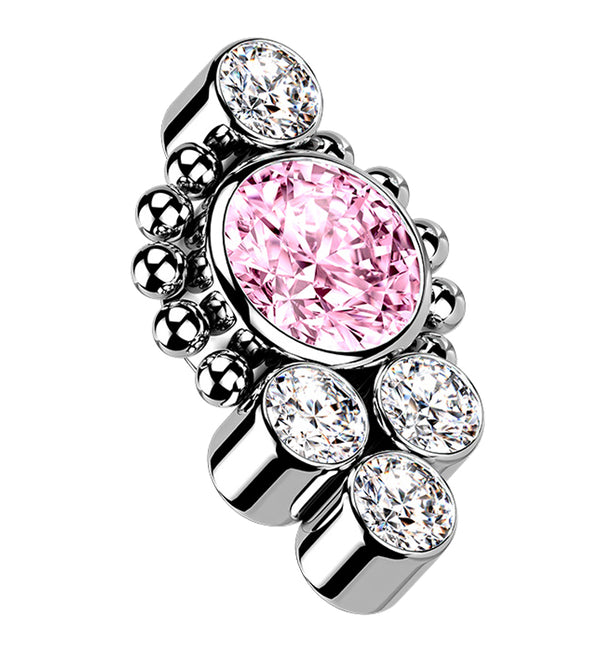 Beaded Rim Array Pink CZ Titanium Internally Threaded Top