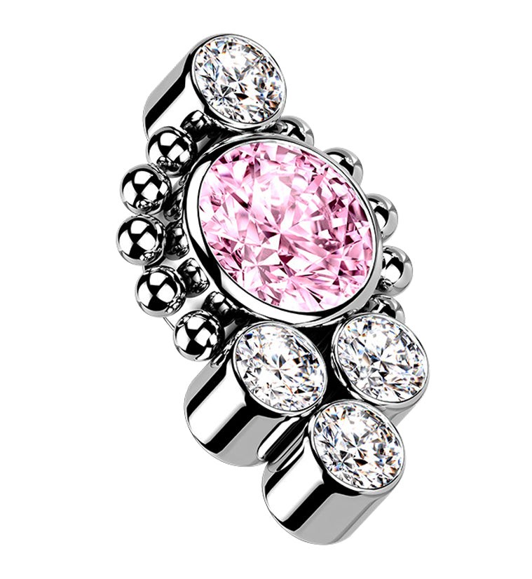 Beaded Rim Array Pink CZ Titanium Internally Threaded Top