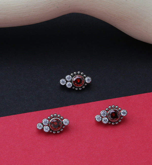 Beaded Rim Array Red CZ Titanium Internally Threaded Top