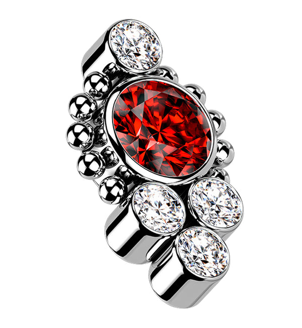 Beaded Rim Array Red CZ Titanium Internally Threaded Top