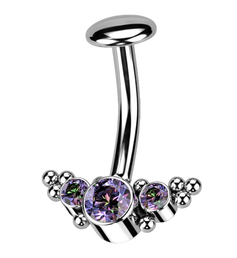 Beaded Triple Black Aurora CZ Titanium Threadless Floating Belly Button Ring