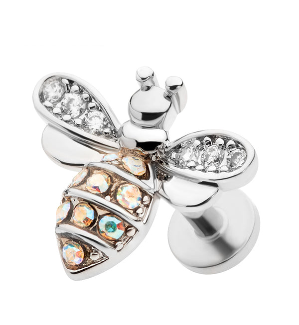 Bee Rainbow Aurora CZ Stainless Steel Threadless Labret