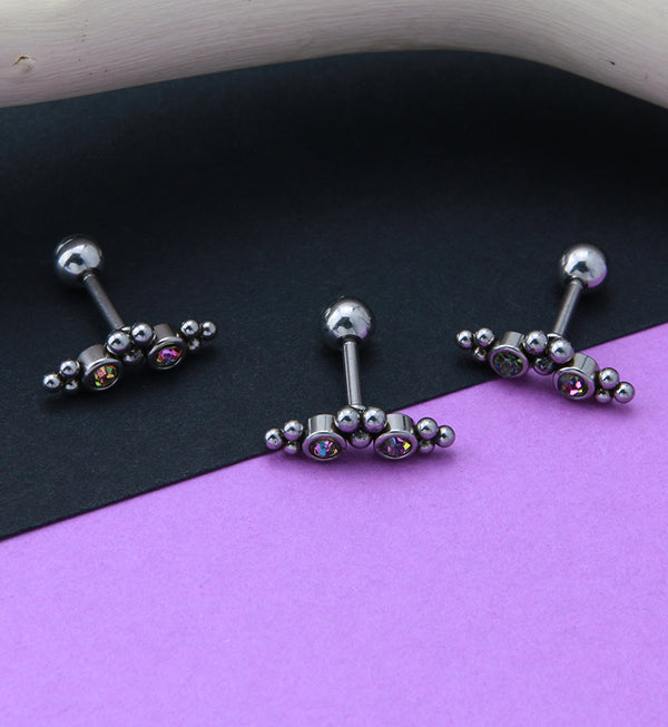 Black Aurora Double CZ Gem Cluster Bead Cartilage Barbell