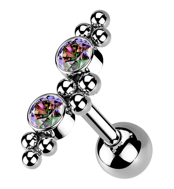 Black Aurora Double CZ Gem Cluster Bead Cartilage Barbell