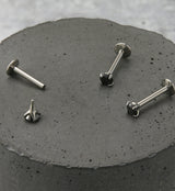 Black CZ Prong Labret Stud (Convex Disk)