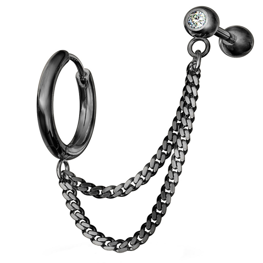 Double Hoop Chain Linked Earrings (Cartilage & Lobe)