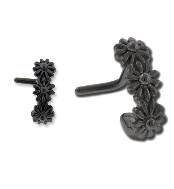 18G PVD Black Floral Nose Curve Ring