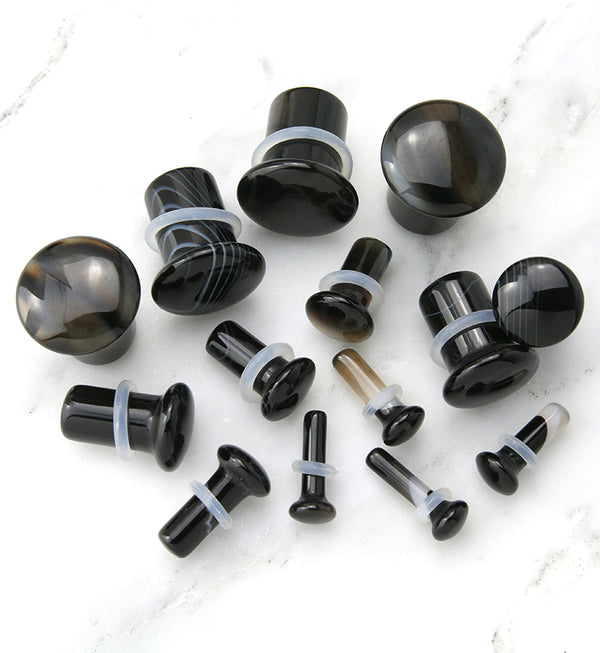 Black Line Agate Single Flare Stone Plugs