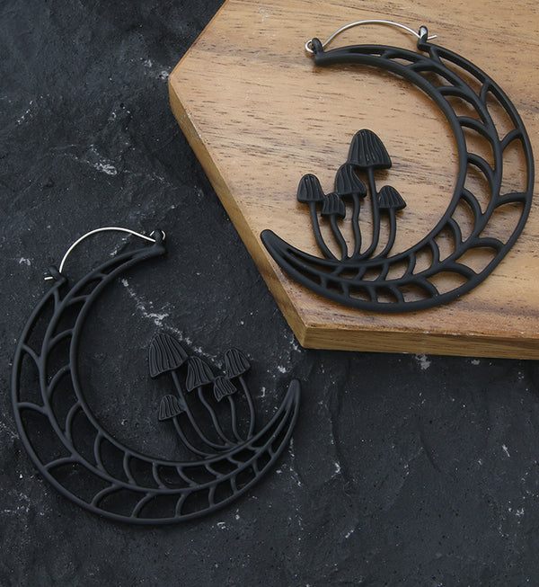 Black PVD Mushroom Half Moon Stainless Steel Plug Hoops